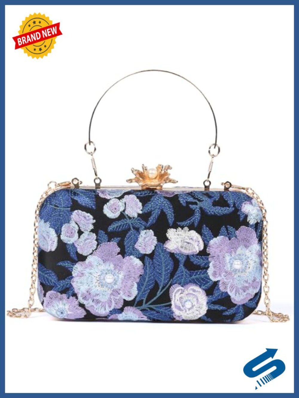 Handmade Floral Embroidered Vintage Clutch Evening Bag with Chain Strap
